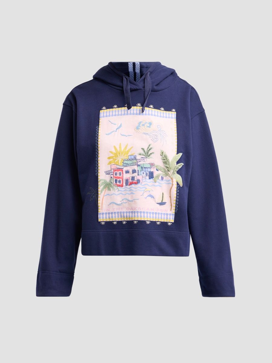 Johnny Was Women's Oaxaca Cotton Hoodie - Blue Night - Size XXL