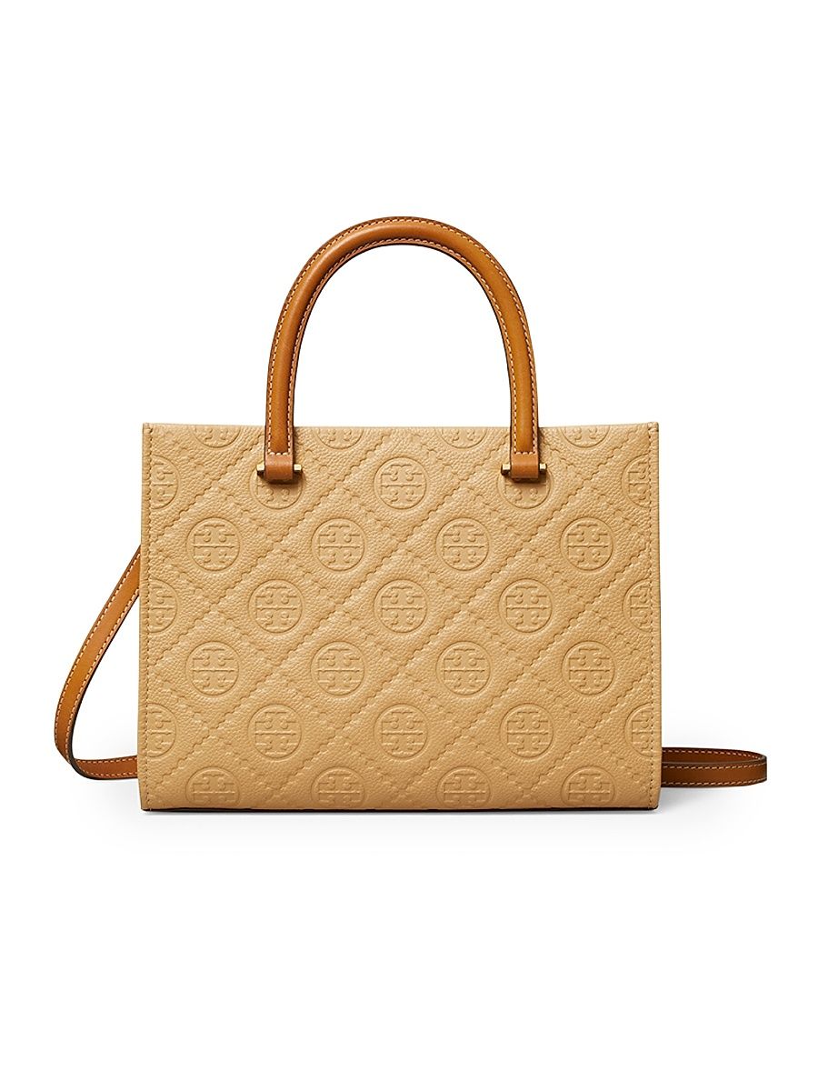 Women's T-Monogram Pebbled Leather Tote Bag - Tan