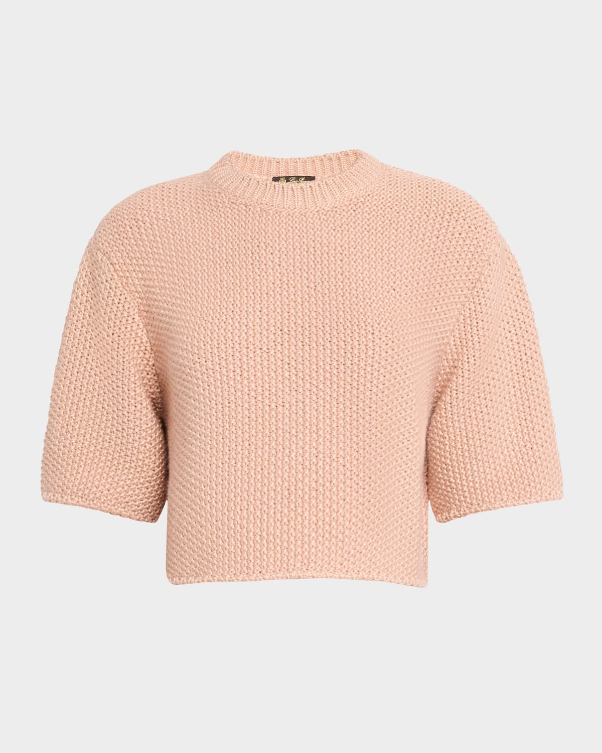 Boccioleto Cashmere-Silk Crewneck Crop Sweater