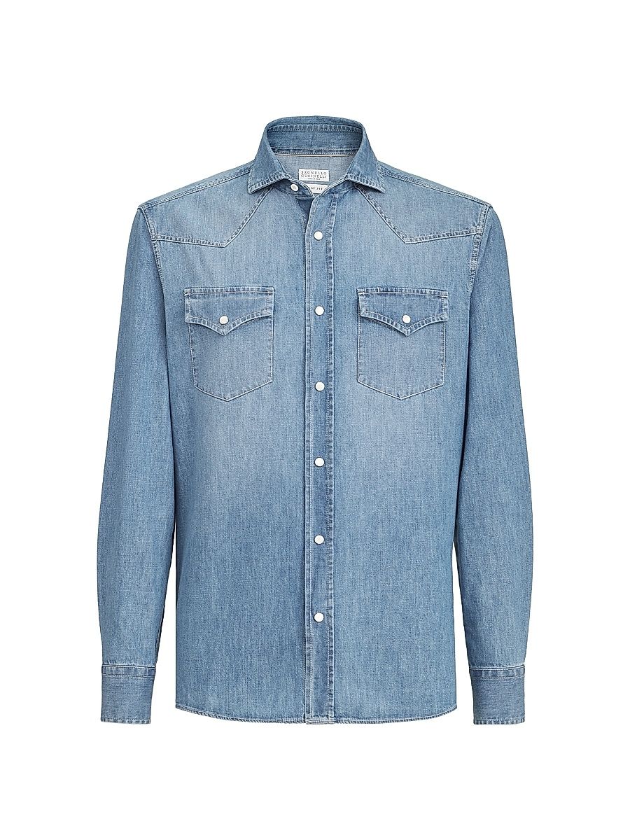 Men's Lightweight Denim Easy Fit Western Shirt - Medium Denim - Size XXXXXL