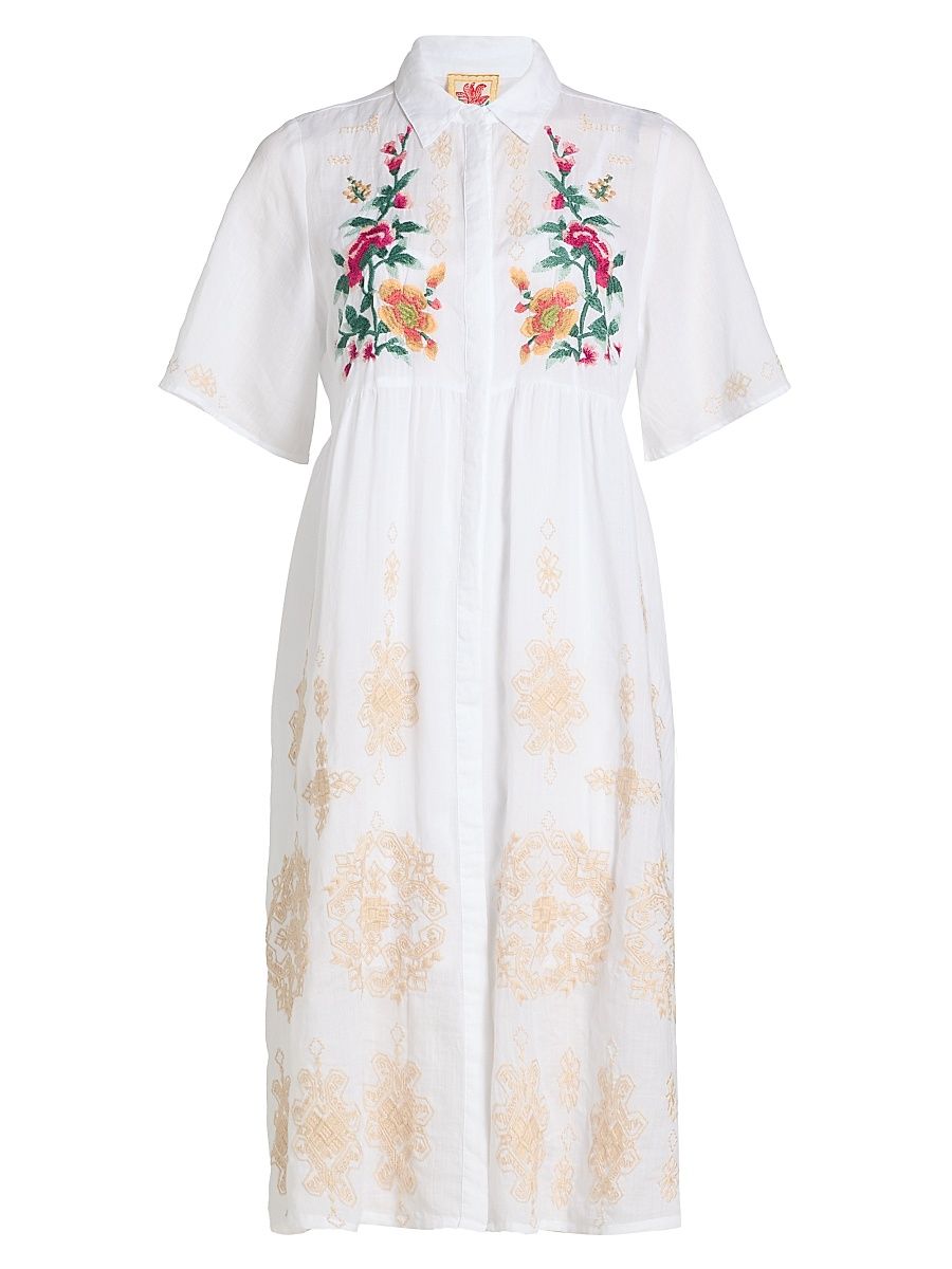 Women's Sunnie Floral-Embroidered Shirtdress - White - Size XXL
