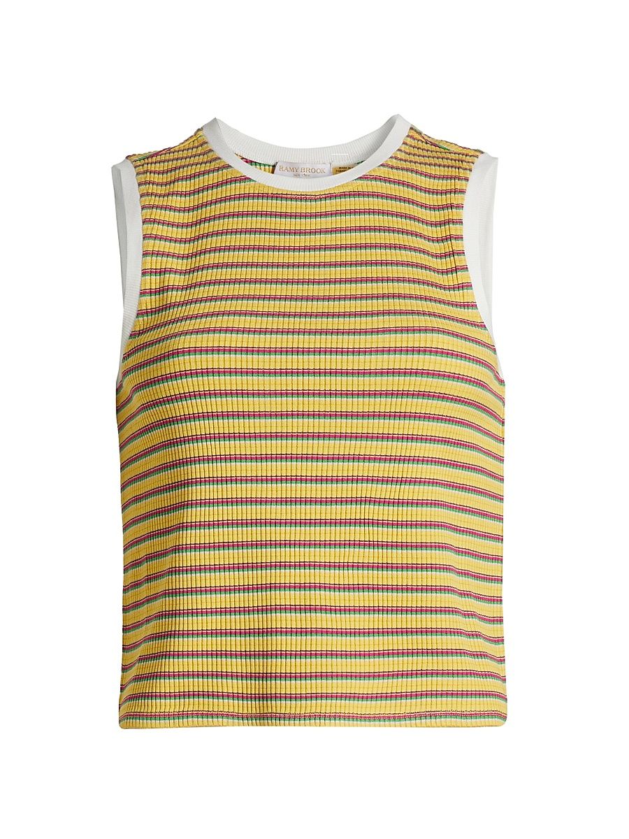 Women's Elyse Striped Crewneck Sleeveless Top - Lemon Drop Stripe Combo - Size XL