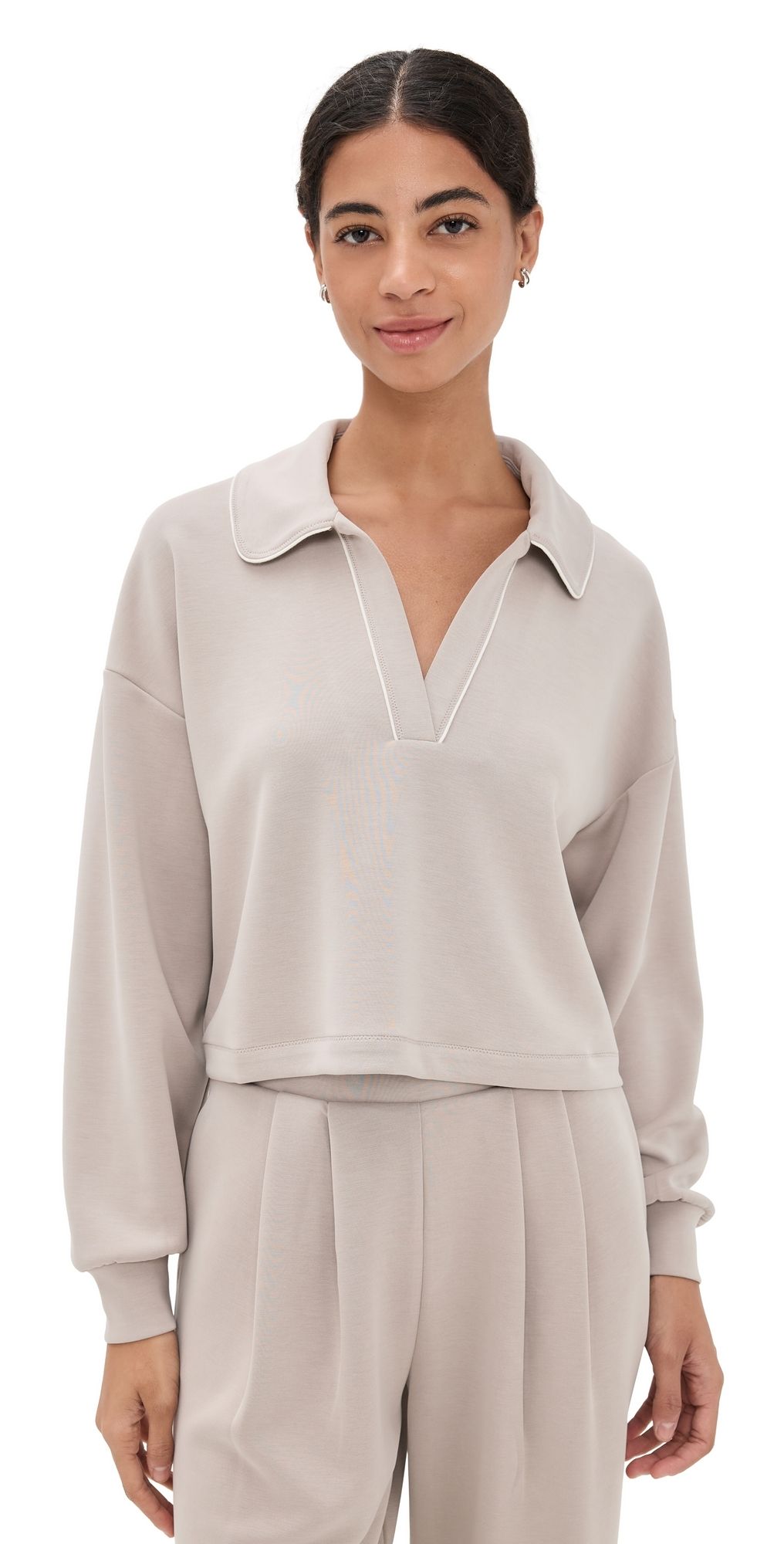 Sweaty Betty Sand Wash Crop Henley Sweatshirt Dusk Beige L