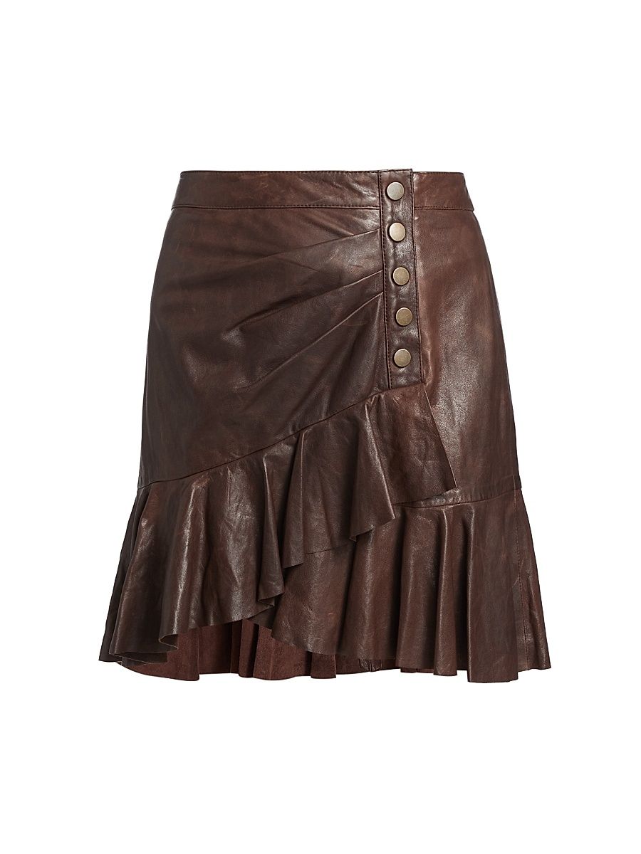 Women's Saba Ruffled Leather Skirt - Brown - Size 8