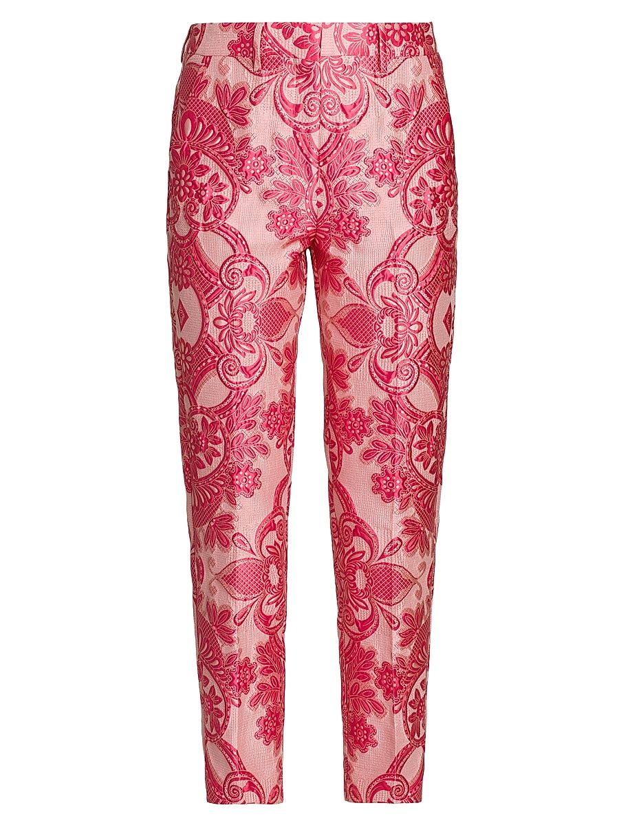 Women's Medallion Brocade Cigarette Pants - Red - Size 4