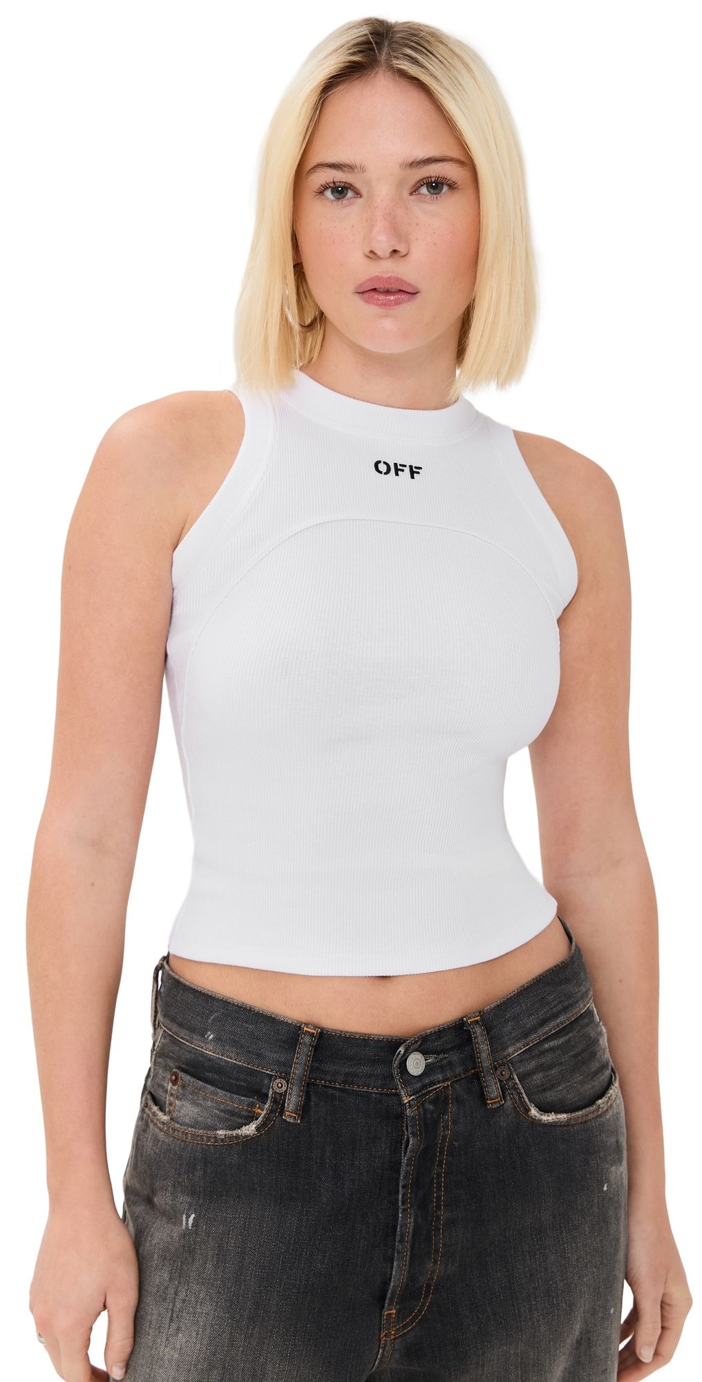 Off-White Off Stamp Rib Round Tank Top White/Black 42