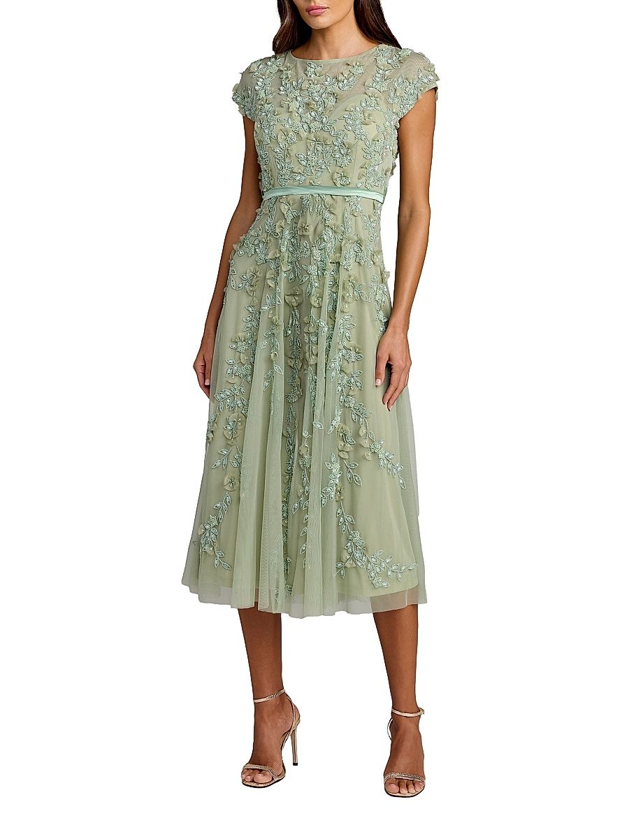 Women's Embellished Mesh A-Line Cocktail Dress - Sage - Size 18