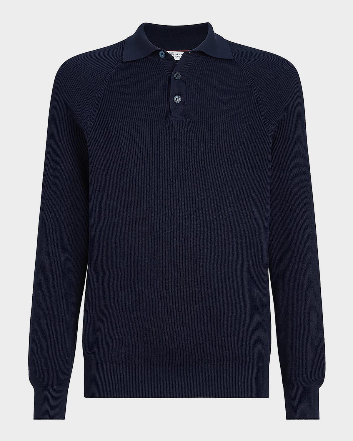 Men & apos;s Cotton English Rib Knit Polo Sweater