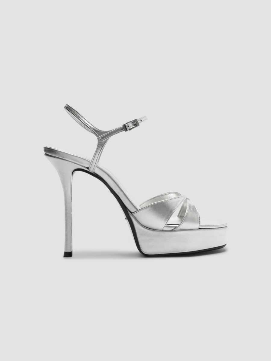 Schutz Women's Maxine 120MM Leather Platform Sandals - Silver - Size 11