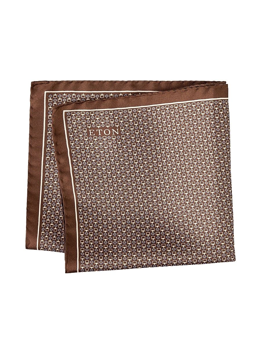 Men's Geometric Silk Pocket Square - Brown