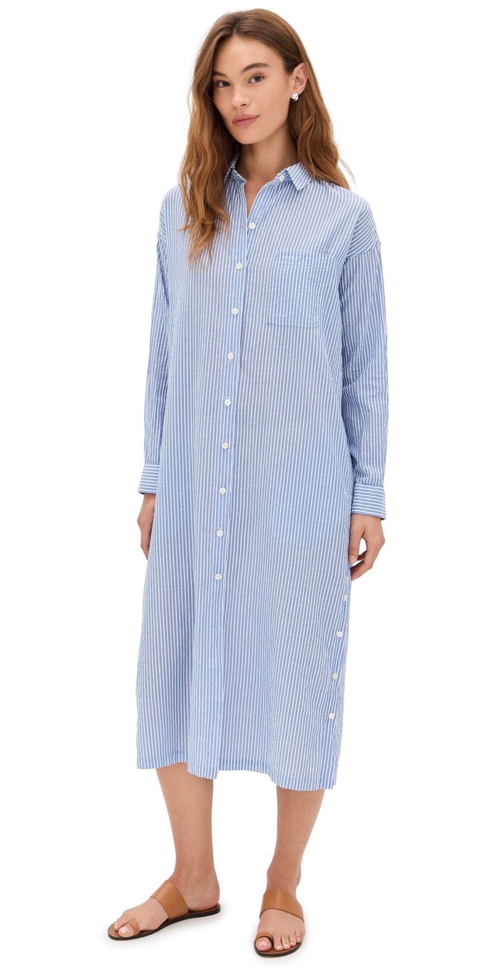 Alex Mill Kerry Shirtdress In Seersucker Stripe Blue/White L
