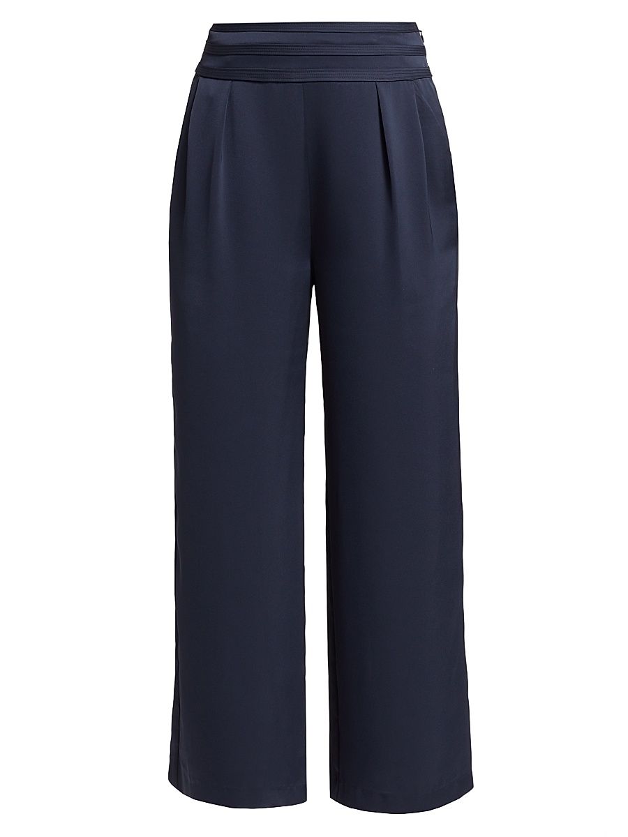 Women's Joss Cropped Wide-Leg Satin Pants - Navy - Size 10
