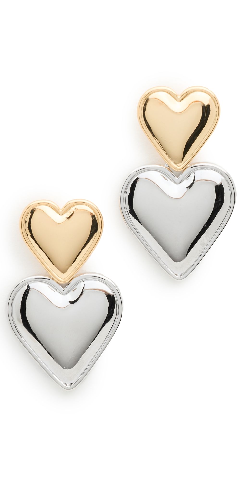 By Adina Eden Two Tone Double Heart Drop Stud Earrings Gold One Size