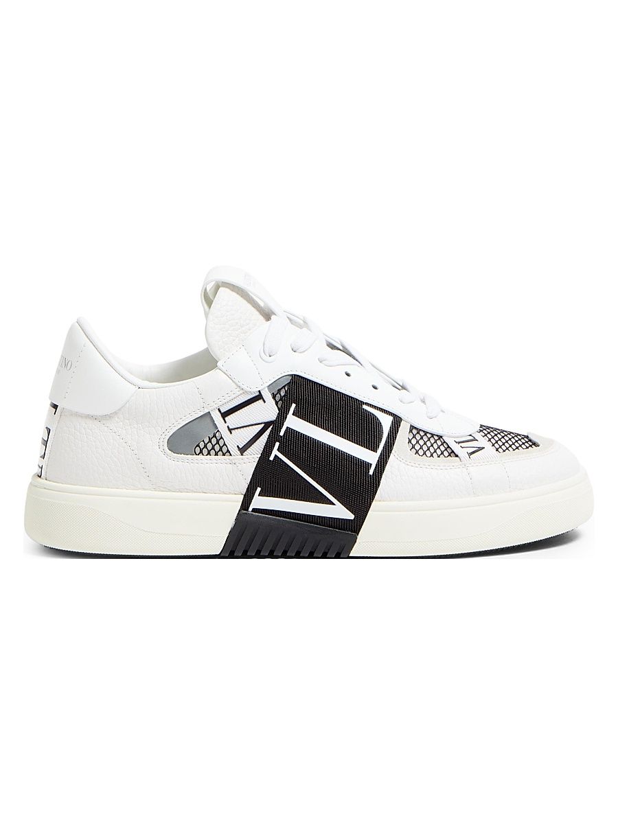 Men's VL7N Low-Top Sneakers in Calfskin and Mesh Fabric - White Black - Size 11