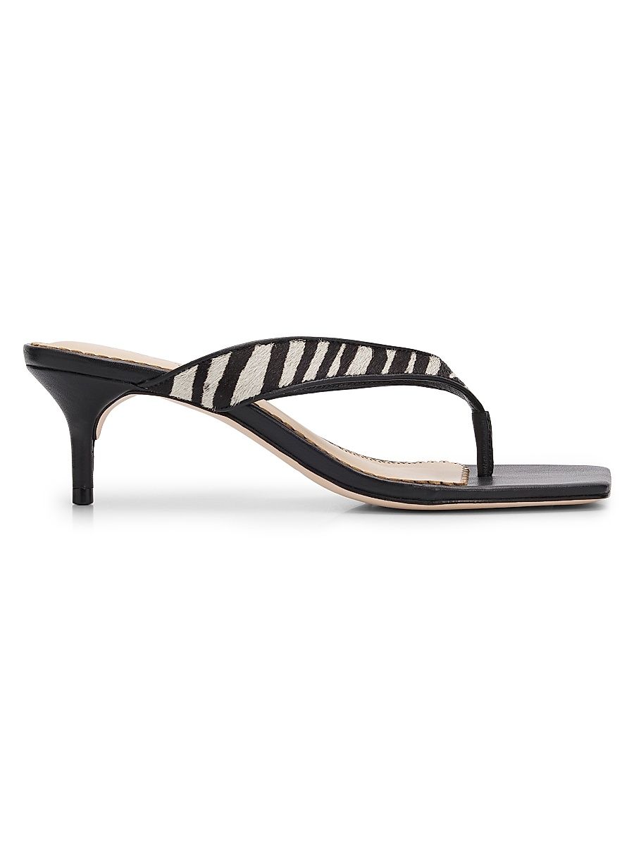 Women's Frankie 60MM Calf Hair Leather Sandals - Black Ivory - Size 11