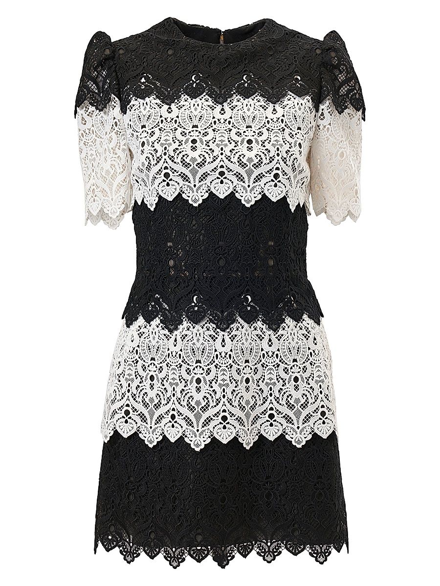 Women's Striped Lace A-Line Minidress - Black White - Size 10