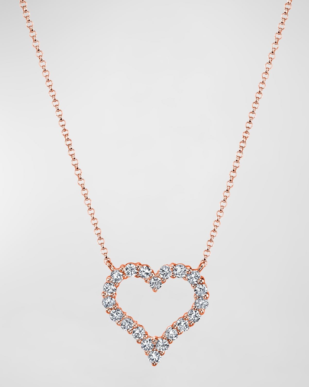 18K Gold Shared-Prong Round Diamond Heart Pendant Necklace, 16"L, 0.65tcw