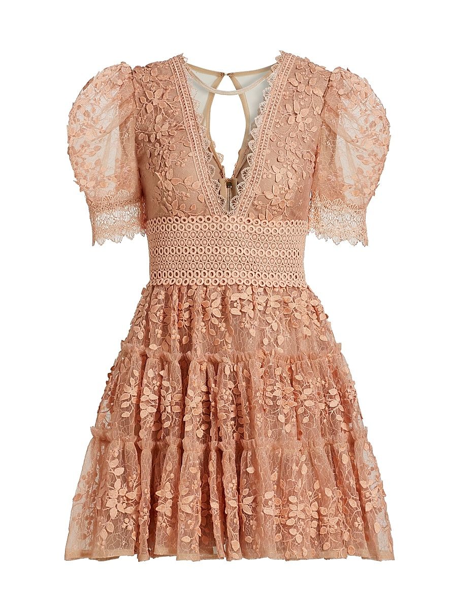 Women's Megan Floral Appliqué Minidress - Beige - Size Large