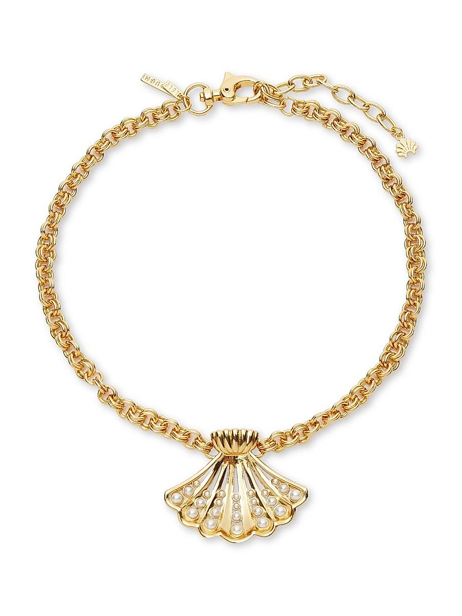 Women's Fan Shell 14K-Gold-Plated & Imitation Pearl Collar Necklace - Gold
