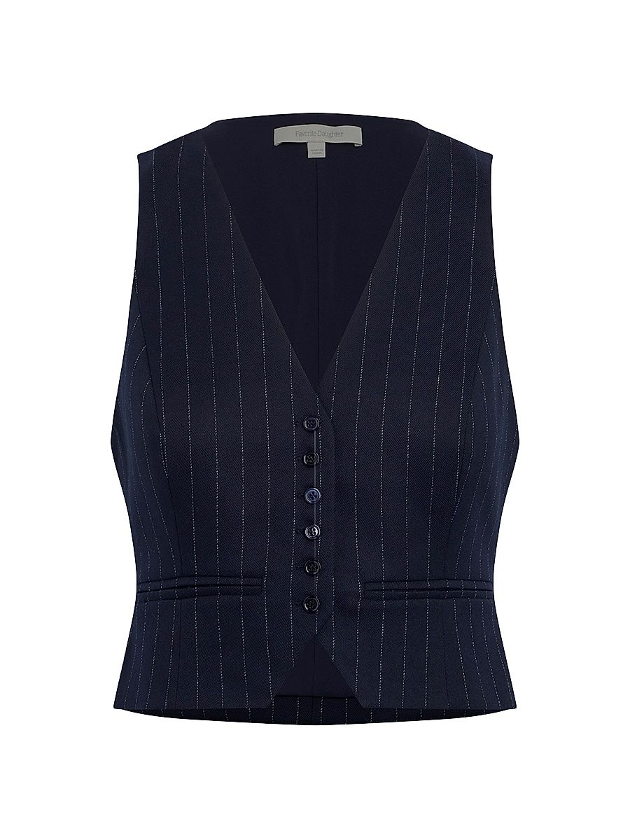 Women's The Favorite Pinstriped Crop Vest - Navy Pinstripe - Size XL