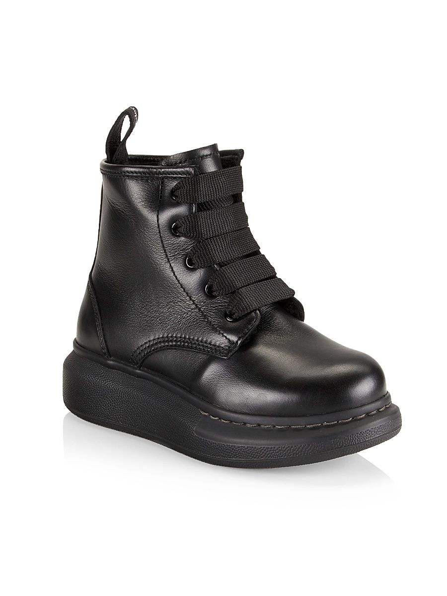 Little Kid's & Kid's Leather Lace-Up Boots - Black - Size 1 (Child)