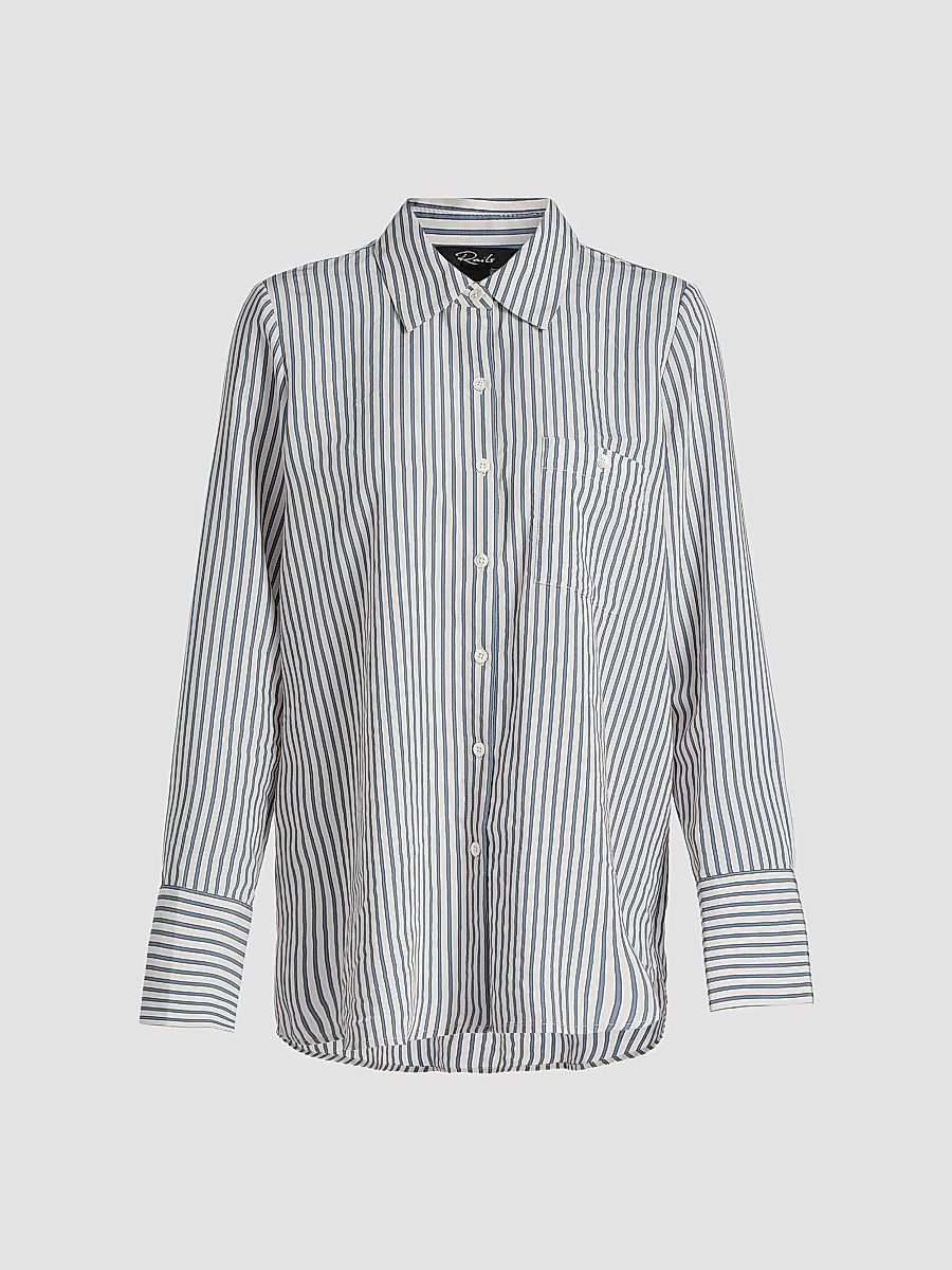 Women's Beck Striped Woven Shirt - Ivory Blue Stripe - Size XS