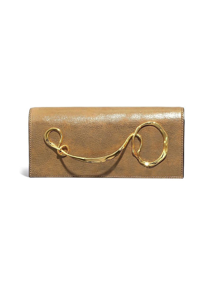 Women's Twisted Handle Leather Clutch - Antique Gold