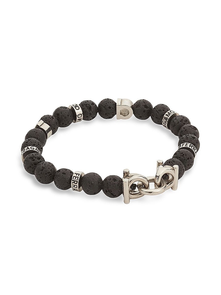 Men's Beaded Gancini Bracelet - Black Grey