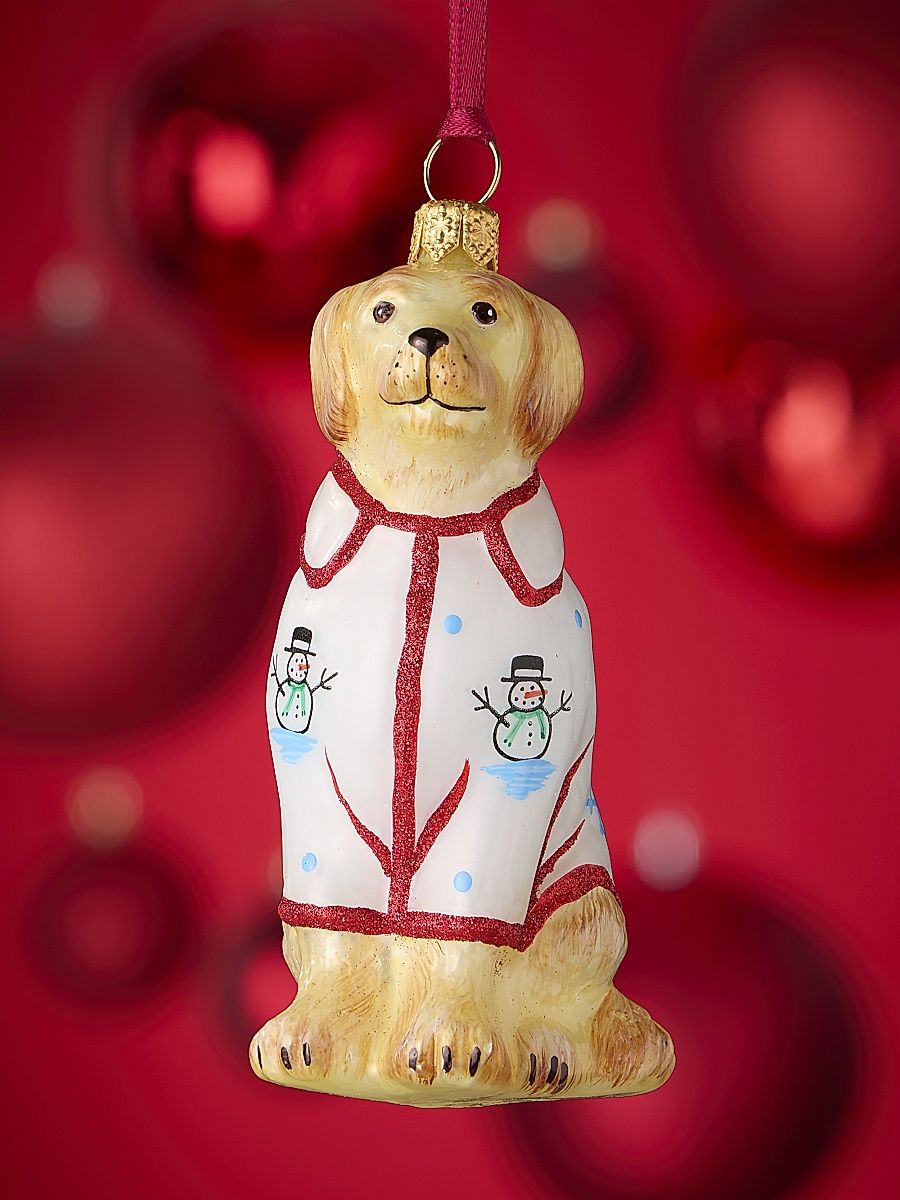 Golden Retriever In Christmas Pajamas Glass Ornament