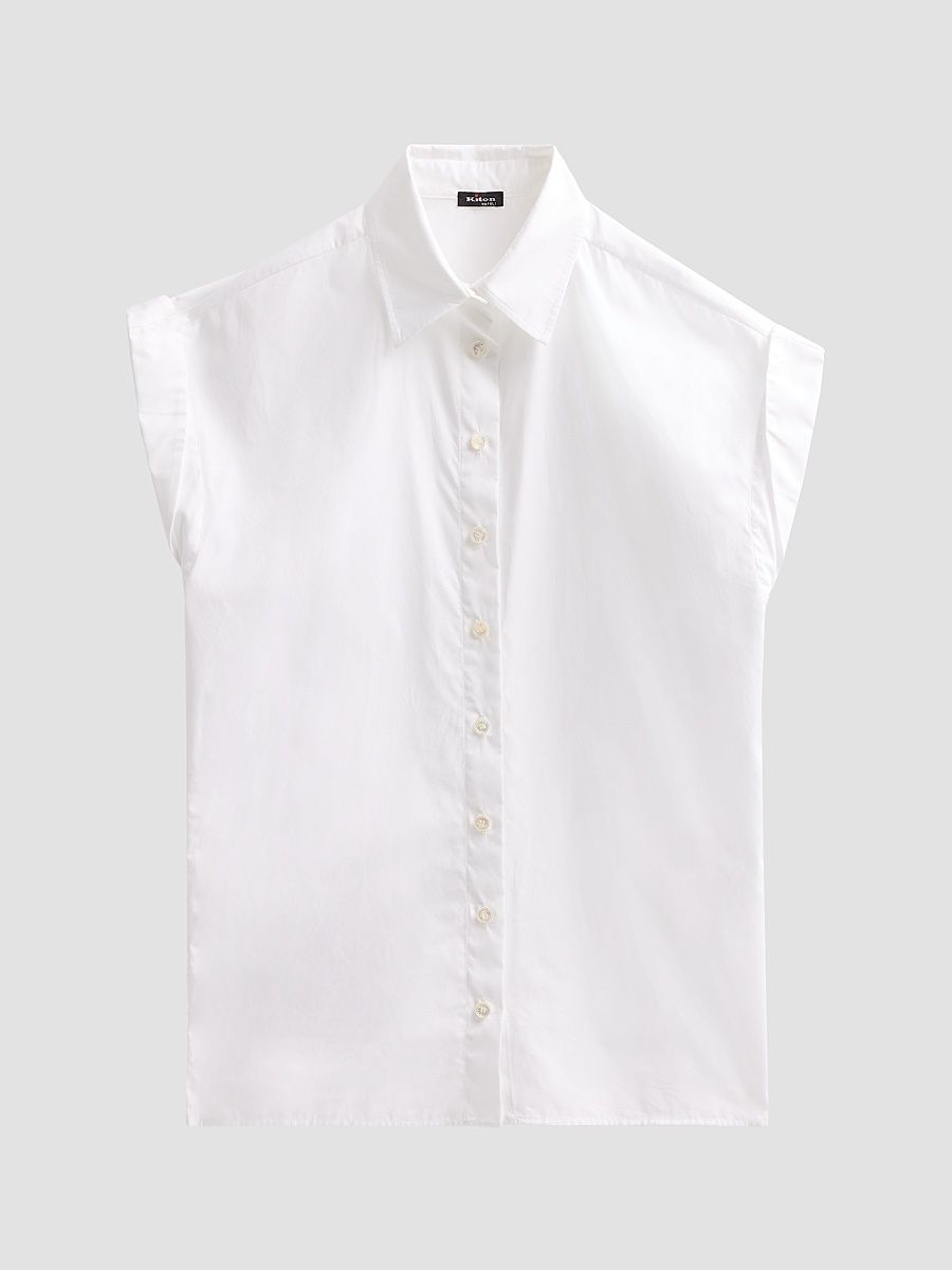 Women's Cotton Poplin Cap-Sleeve Shirt - White - Size 12