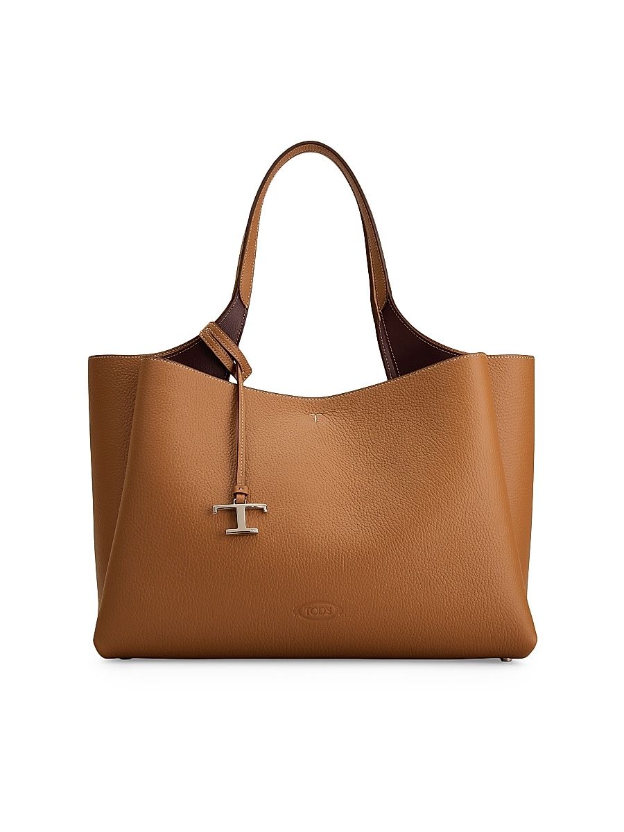 Women's Medium Logo Leather Tote Bag - Kenia Bordeaux