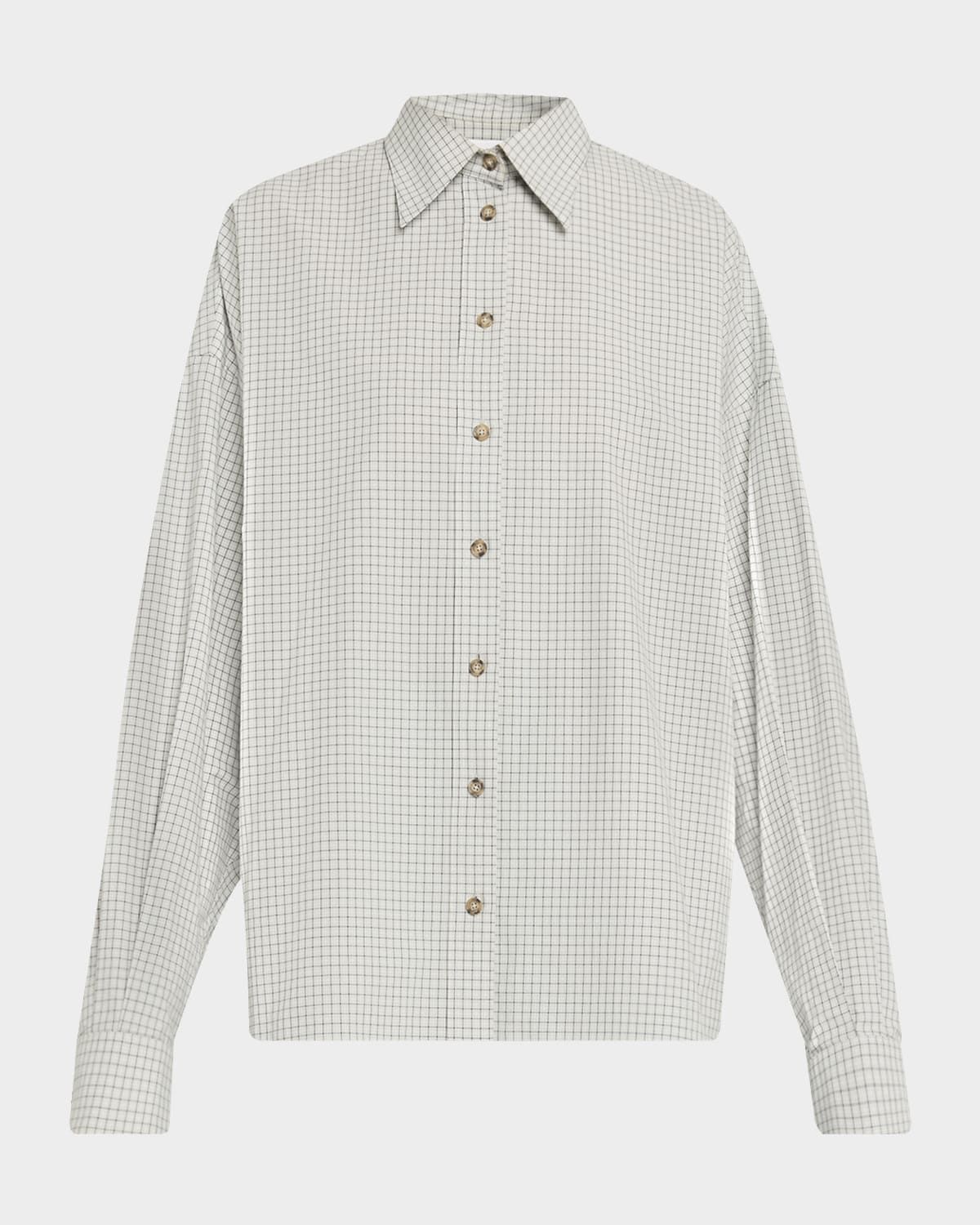 Harvey Check Button-Down Boyfriend Shirt