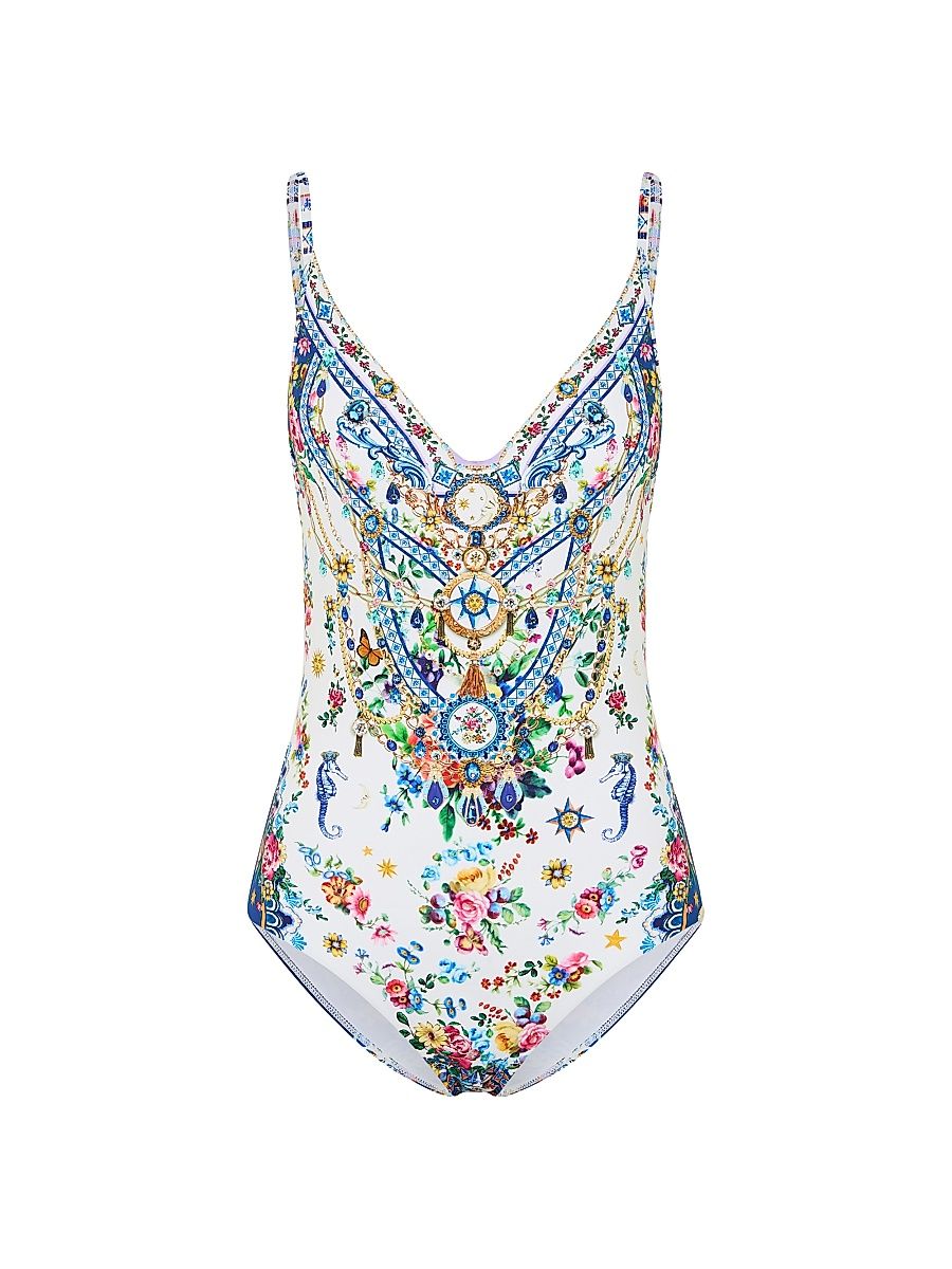 Women's Tiles Darls Wired V-Neck One-Piece Swimsuit - Tiles Darls - Size Large