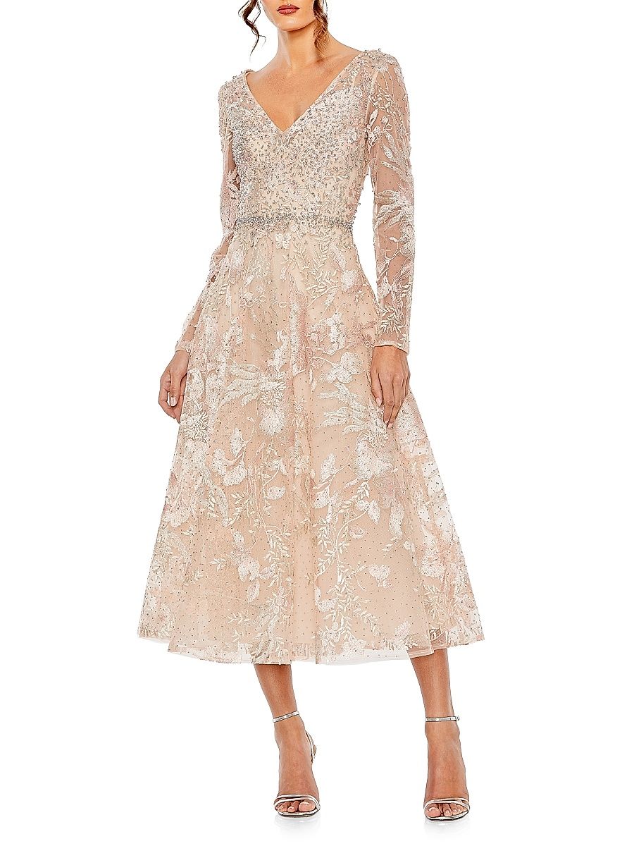 Women's Floral Embroidered Mesh Midi-Dress - Blush - Size 16