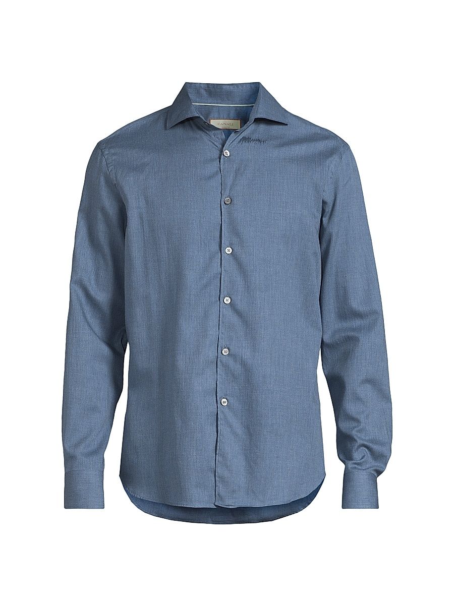 Men's Solid Herringbone Woven Cotton Shirt - Dark Blue - Size XXL