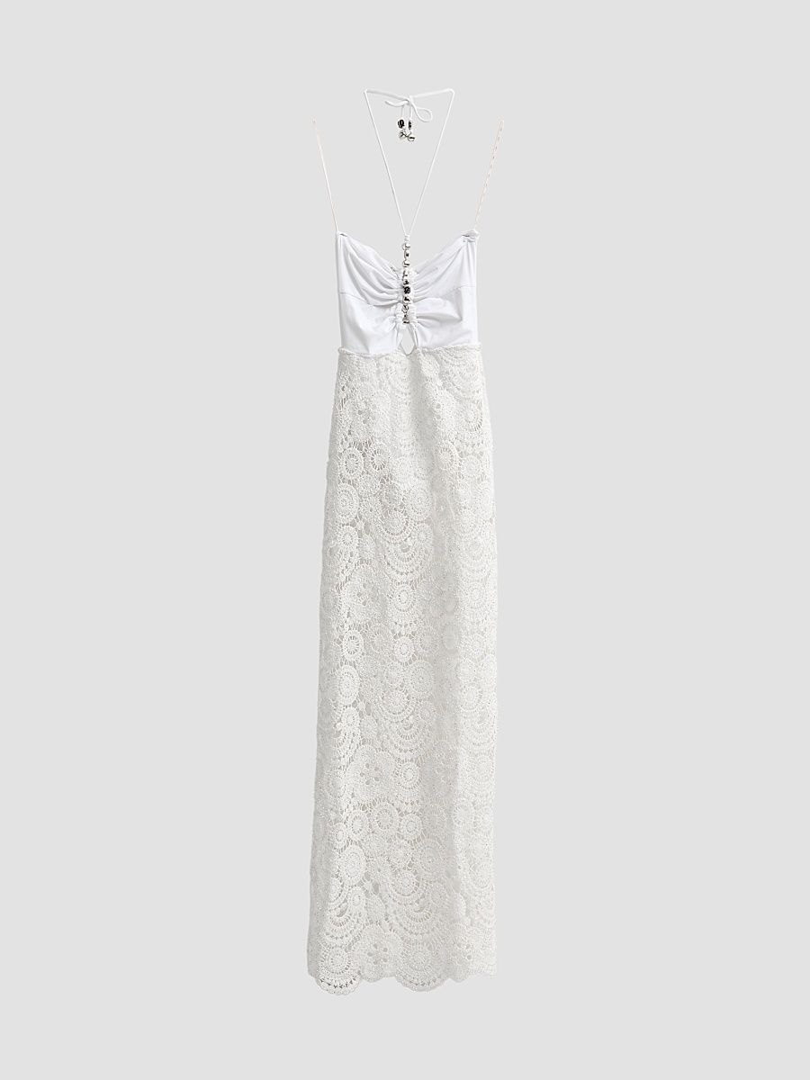 Women's Gal Embroidered Maxi Dress - White - Size XS