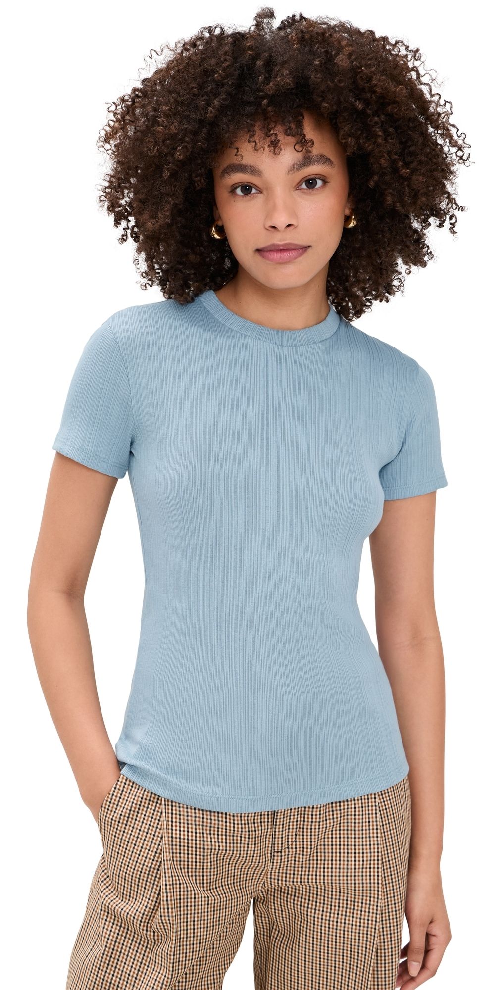 Vince Ribbed Mock Neck Tee Del Mar XXS