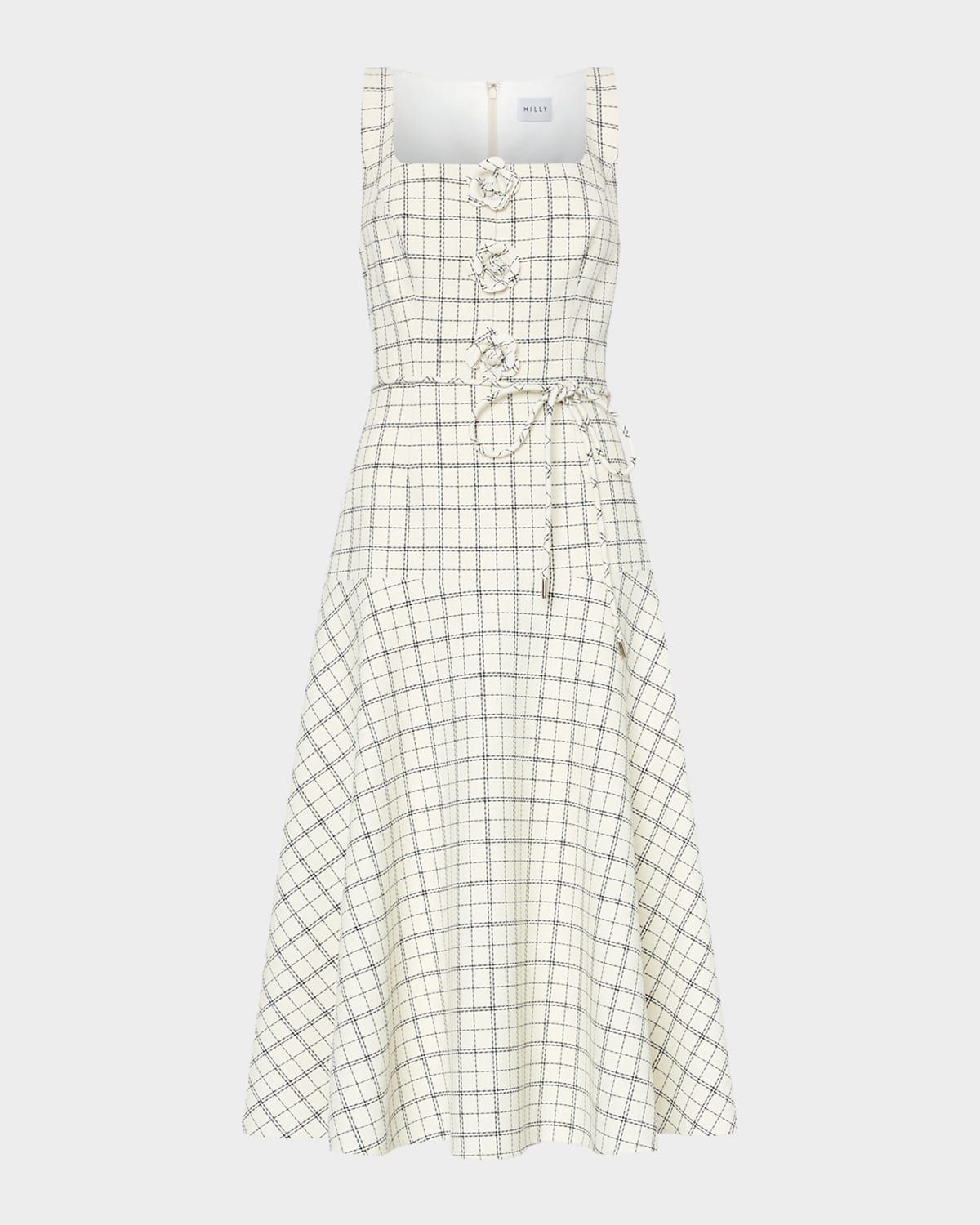 Mira Floral Appliqué Plaid Midi Dress