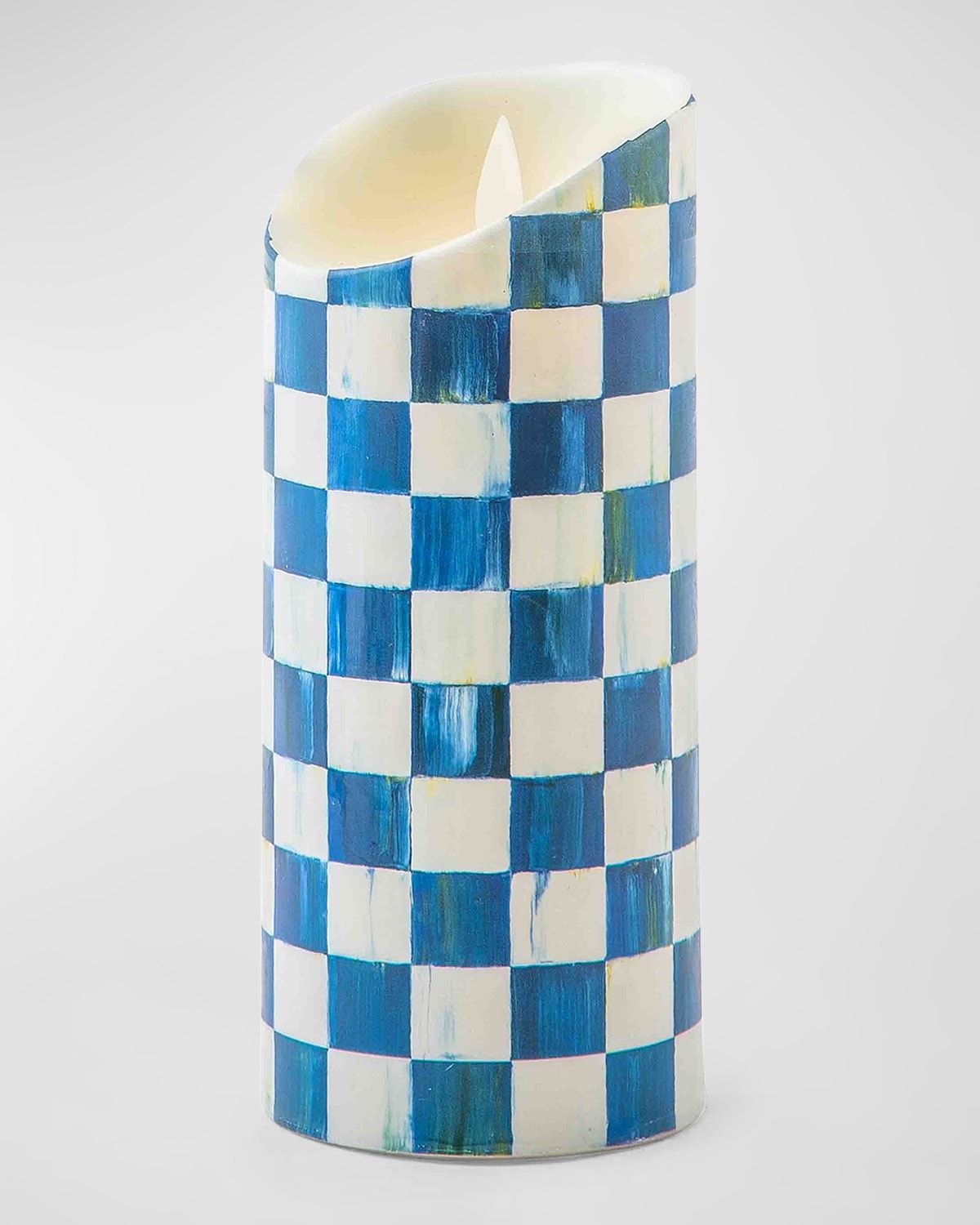 Royal Check Flickering Pillar Candle, 7"