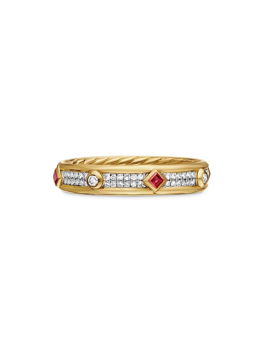 Women's Modern Renaissance Band Ring in 18K Yellow Gold - Ruby - Size 5