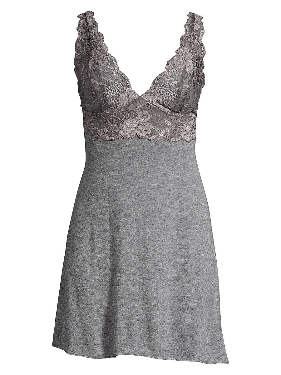 Women's Zen Floral Lace Chemise - Heather Grey - Size Large