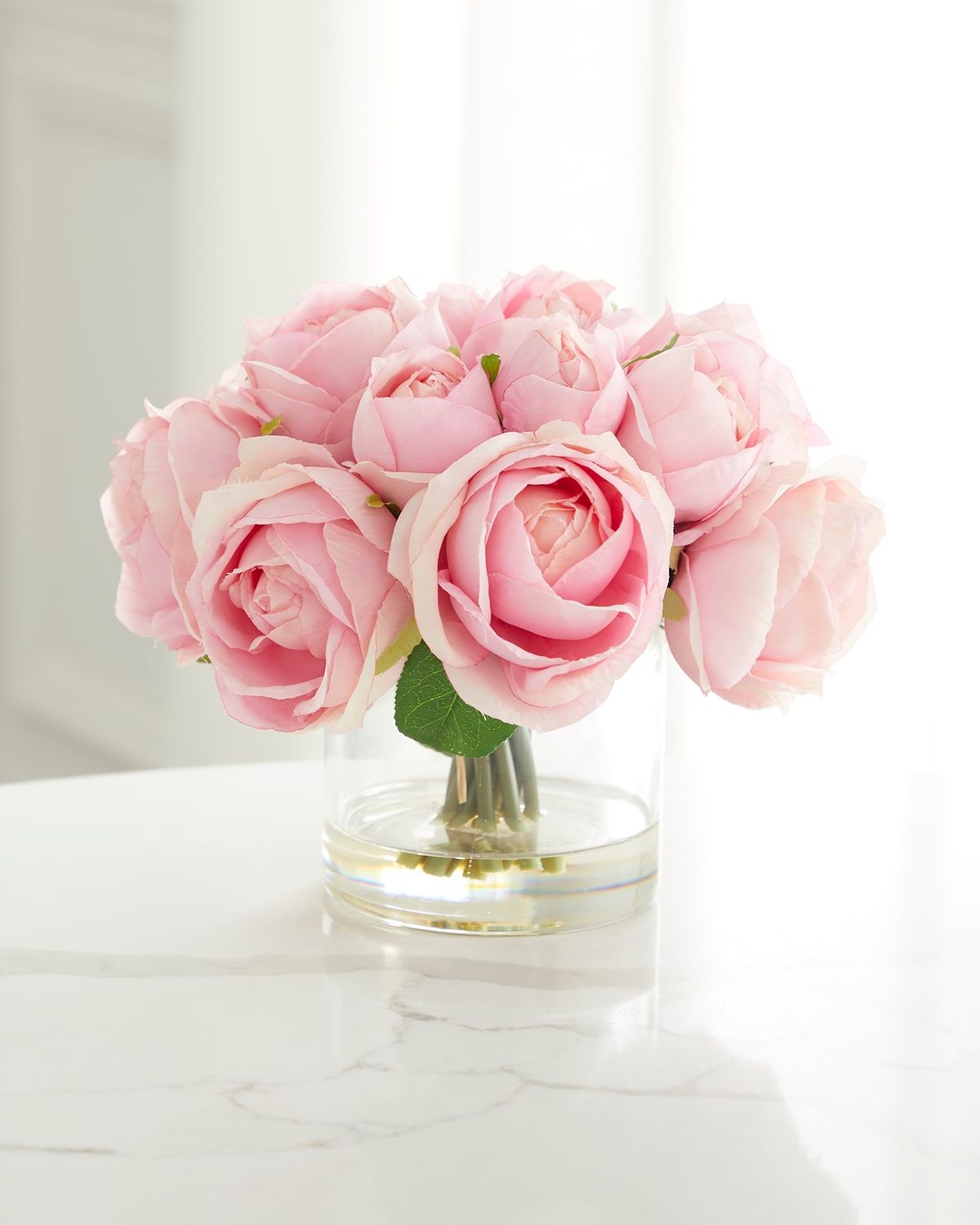 Faux Rose Bouquet in Clear Glass Vase - 9"