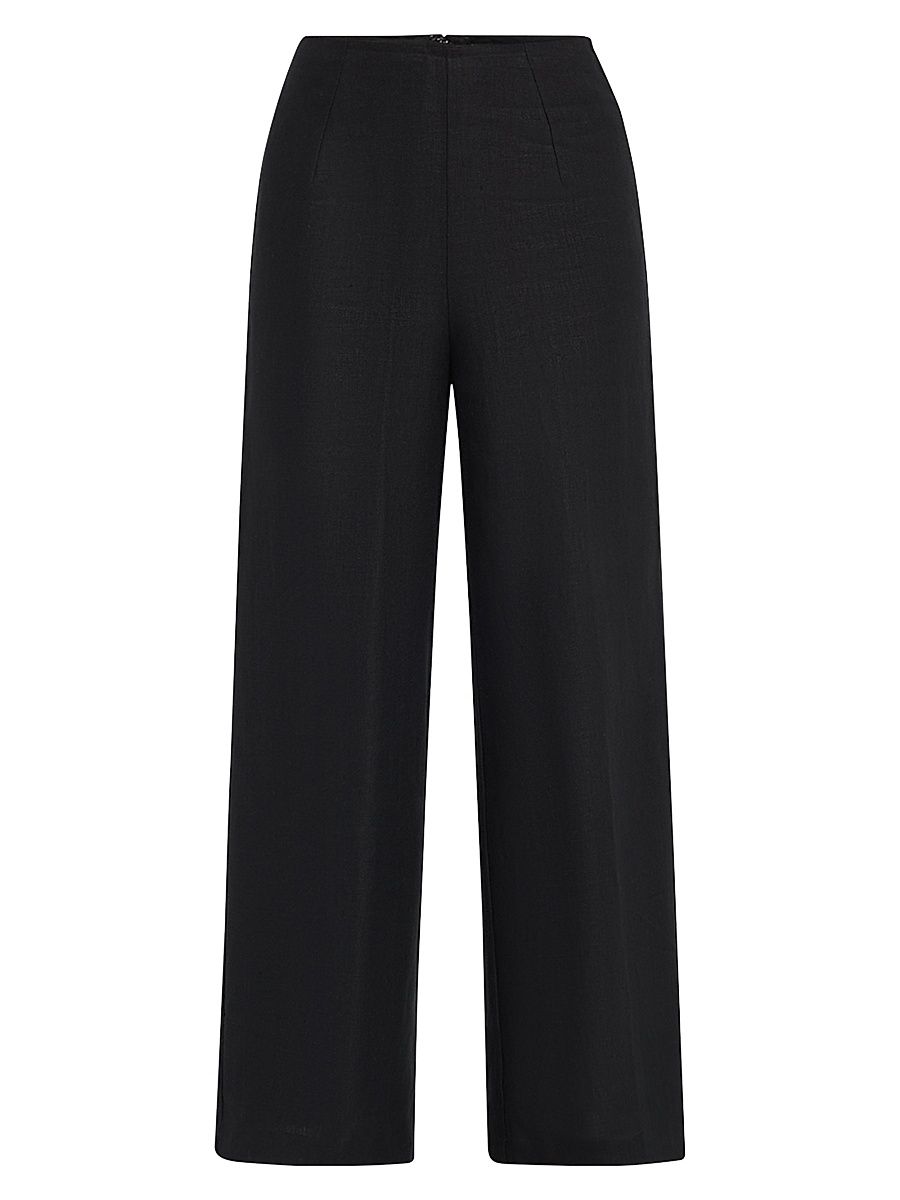 Women's Jean Flare-Leg Linen Trousers - Black - Size Large