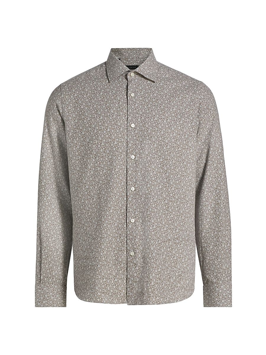 Men's Floral Cotton Flannel Shirt - Tan - Size XXL