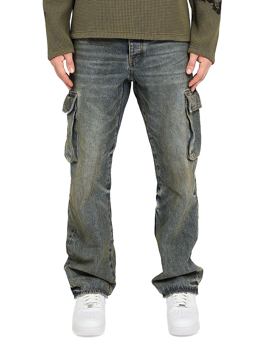 Men's Straight-Leg Cargo Jeans - Light Indigo - Size 38