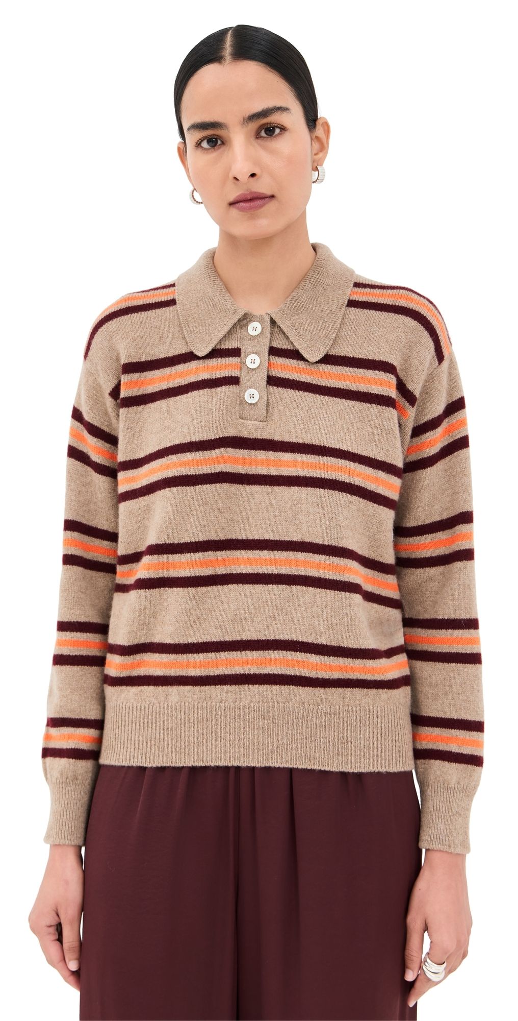 &Daughter Edith Stripe Polo Sweater Dark Natural Stripe S