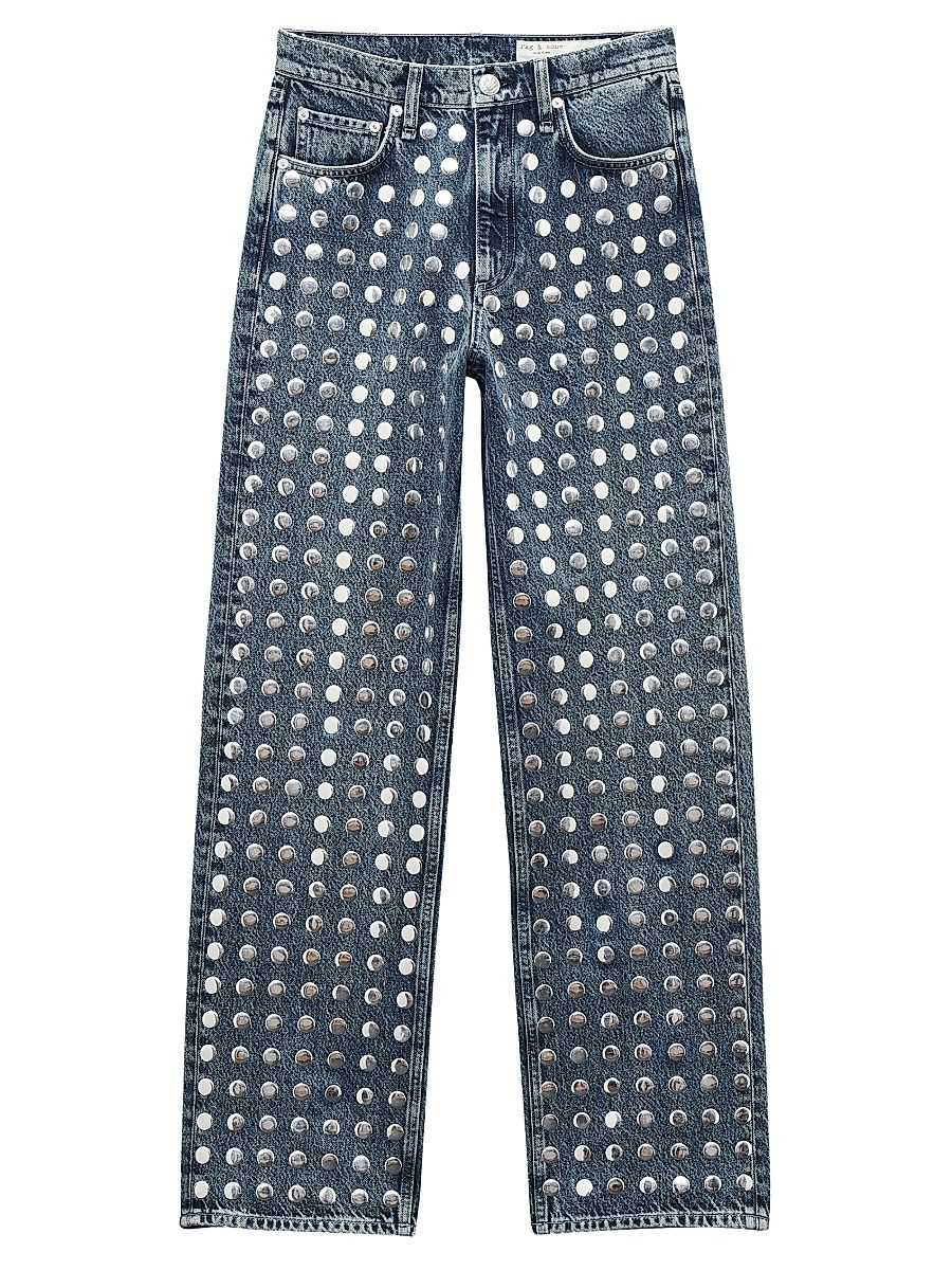Women's Shea Embellished High-Rise Straight-Leg Jeans - Kingston Stud - Size 27