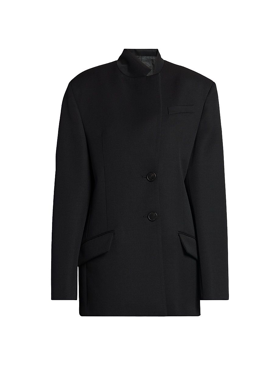 Women's Wool Oversized Single-Breasted Blazer - Black - Size 8