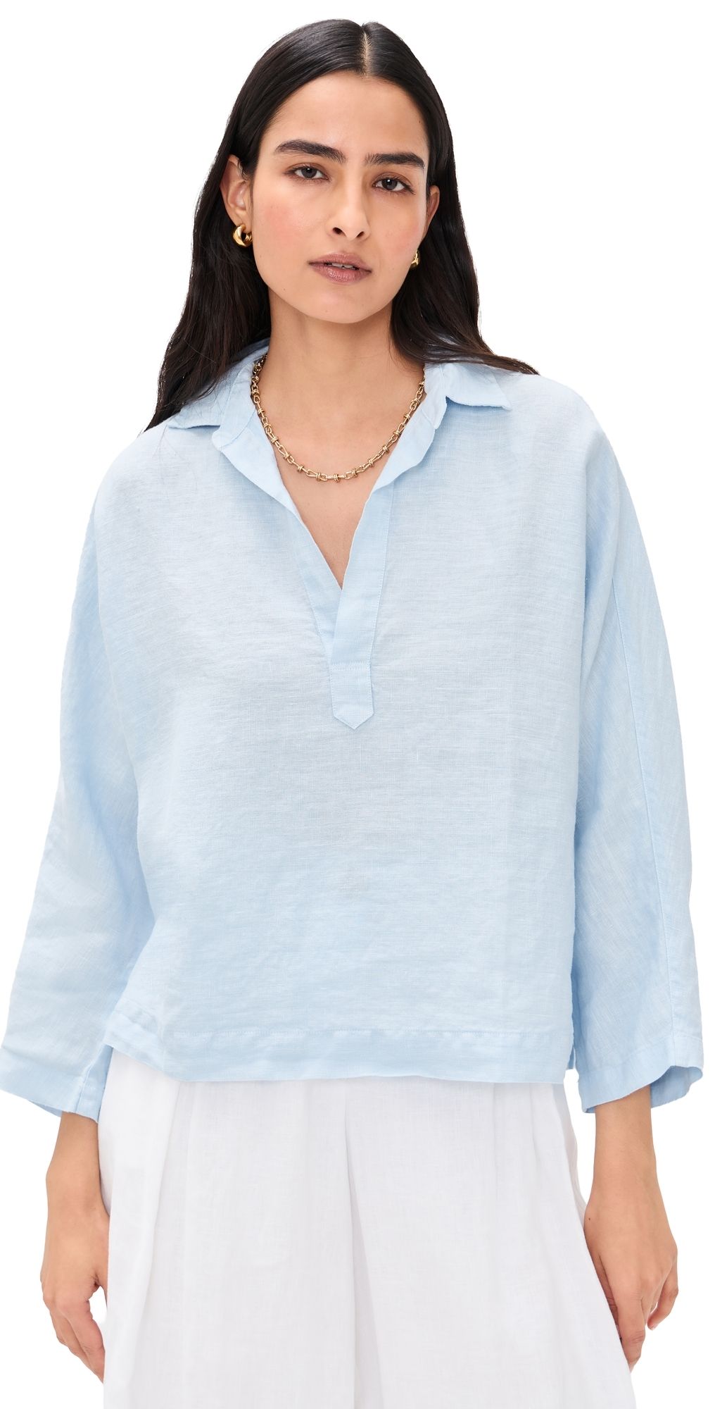 Frank & Eileen Popover Collared Shirt French Blue Linen S