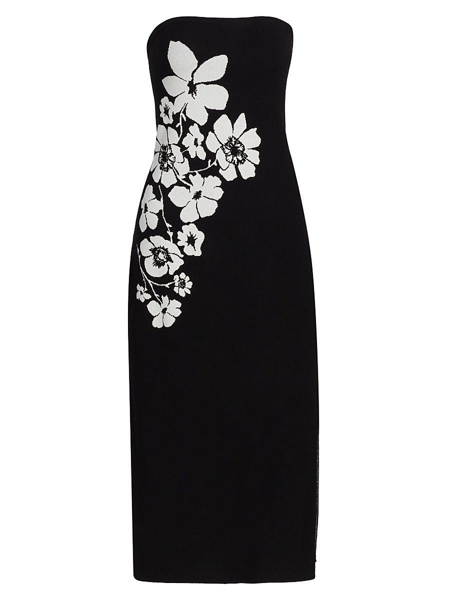 Women's Floral Knit Minidress - Black Ecru - Size XL